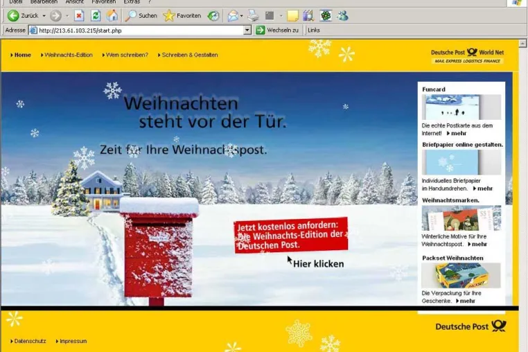 Bild: e7 realisiert die Online-Weihnachtskampagne 2006 für die Deutsche Post AG