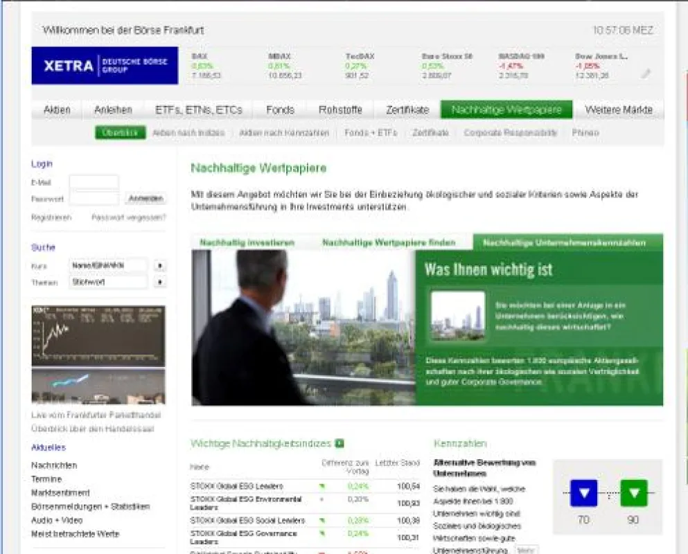 Das Subportal Nachhaltige Wertpapiere auf www.boerse-frankfurt.de