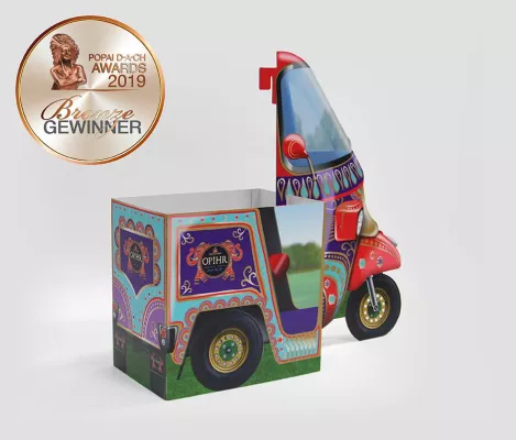 Effizientes Display „Opihr-Gin Tuk-Tuk“ gewinnt bronzenen POPAI Award Bild: Effizientes Display „Opihr-Gin Tuk-Tuk“ gewinnt bronzenen POPAI Award