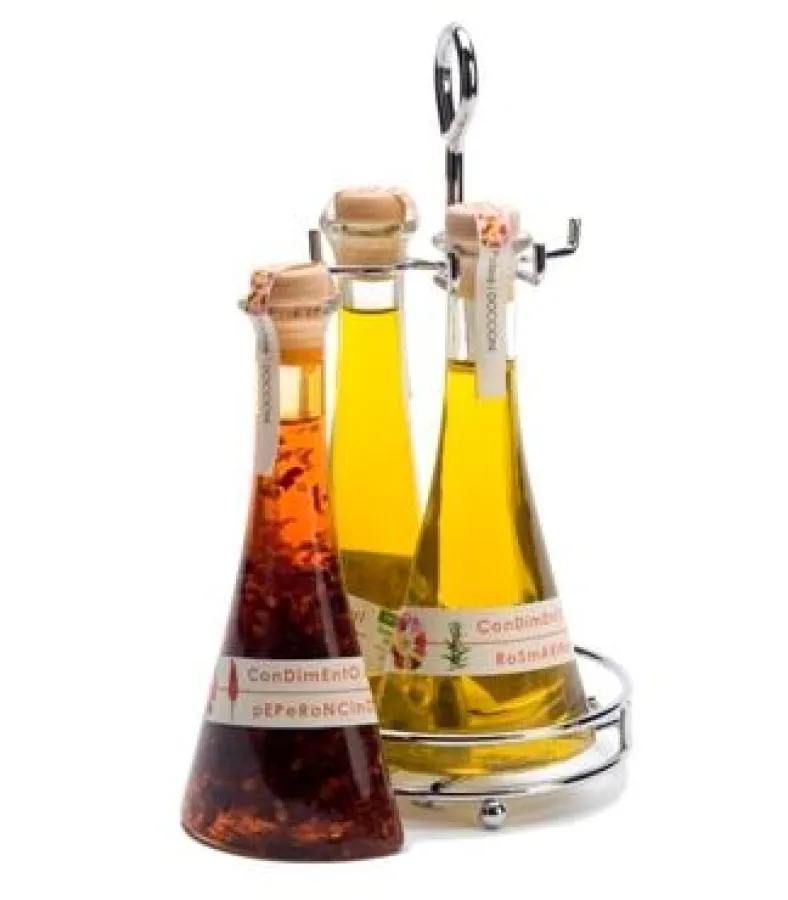Tischmenage Trittico mit Chiliöl, Zitronenöl und Rosmarinöl