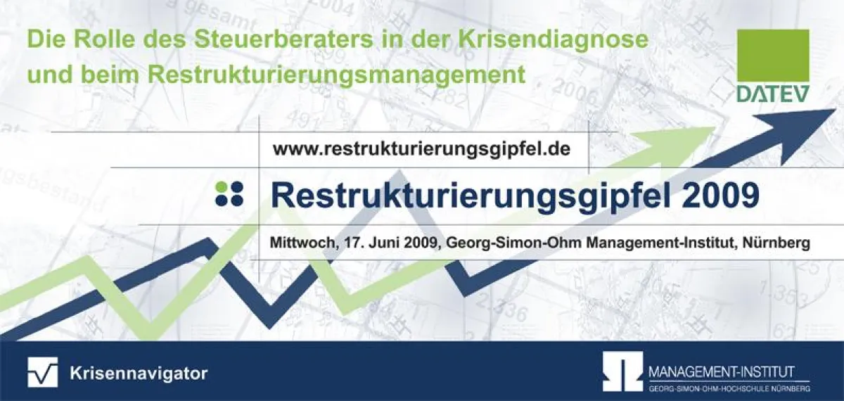 Beim Restrukturierungsgipfel 2009 vermitteln 19 namhafte Referenten, welche Hilfsmittel Steuerberatern bei der frühzeitigen Erkennung von Krisensituationen und der erfolgreichen Begleitung des Restruk