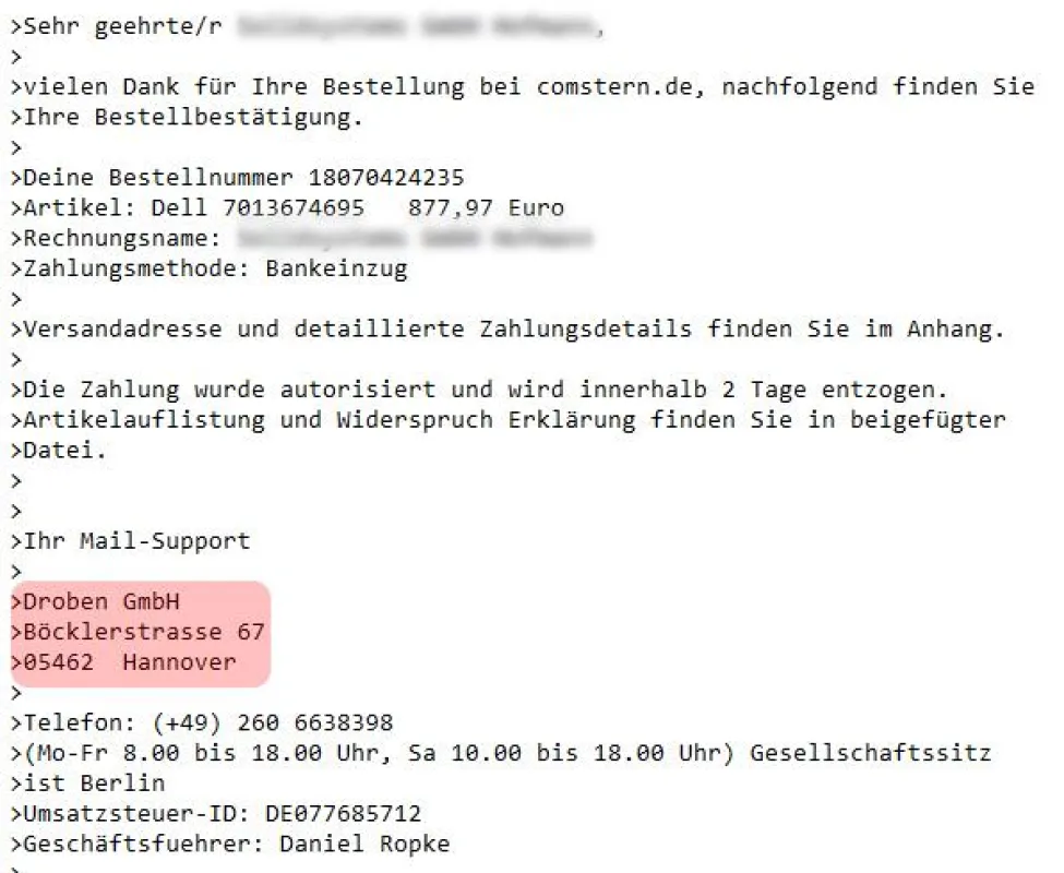 Die Virenmails nutzen individuelle Informationen wie Namen, Ort des Empfängers und alte Bestellungen