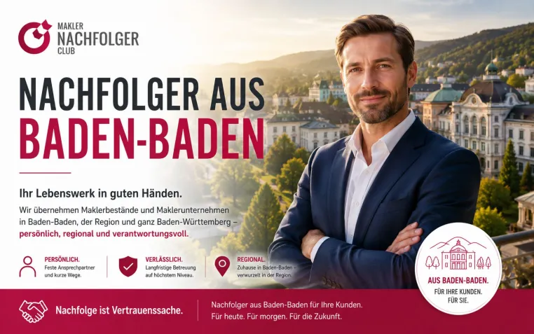 Maklernachfolge in Baden-Baden: Regionaler Nachfolger sucht Maklerbestände und Maklerunternehmen Bild: Maklernachfolge in Baden-Baden: Regionaler Nachfolger sucht Maklerbestände und Maklerunternehmen