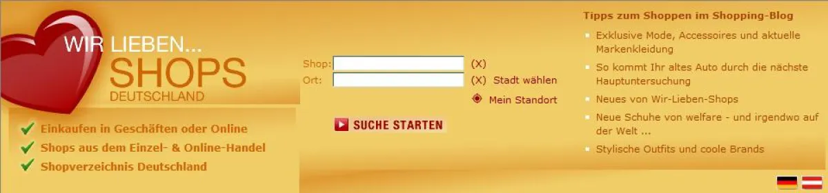 Neben dem Logo befindet sich die reduzierte Shop-Suchmaske und die letzten Blog-Beiträge.