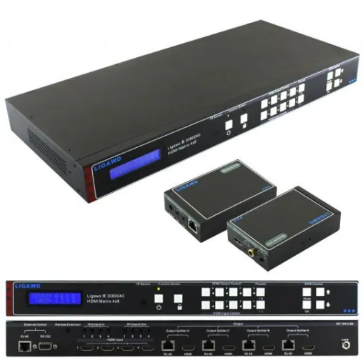 Bild: Die neue 4x8 Matrix von Ligawo vereint Matrix und HDMI Extender
