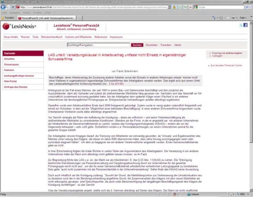Bild: Personaler aufgepasst: Versetzungsmöglichkeit in Arbeitsvertrag umfasst nicht Einsatz in Schwesterfirma
