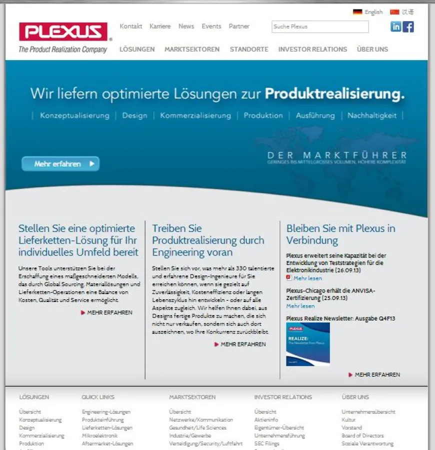 Die neue deutsche Webseite der Plexus Corp.