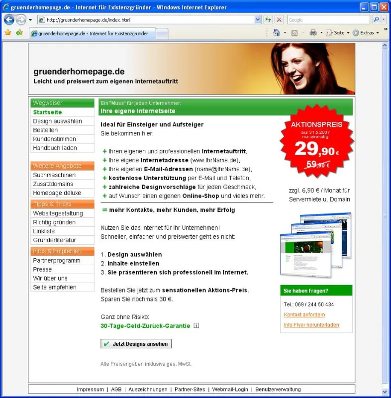 gruenderhomepage.de: Preiswerter Internetauftritt für Existenzgründer und Kleinunternehmen
