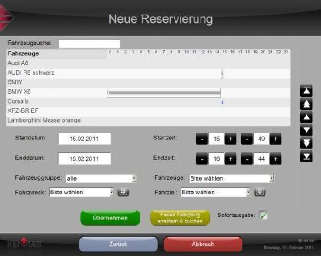 Reservierung Poolfahrzeug am Automat