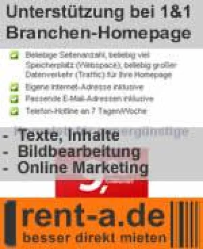 rent-a.de Vermieterservice unterstützt bei 1&1 Branchen-Homepage Bild: rent-a.de Vermieterservice unterstützt bei 1&1 Branchen-Homepage