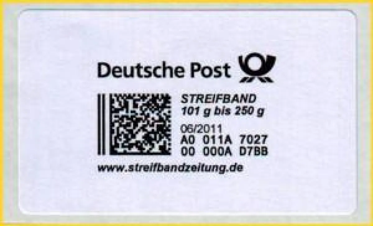 Die neue Produktmarke Streifbandzeitung für die 3. Gewichtsstufe 101 bis 250 Gramm inclusive Umsatzsteuer
