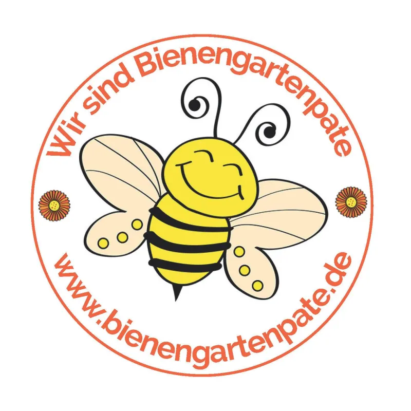Die Bienengartenpaten sind an dem kreisrunden Logo zu erkennen.