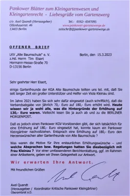 Bild: Es besteht Klärungsbedarf. Offener Brief an den Pankower Kleingarten-Vereins-Vorsitzenden Tim Eisert.