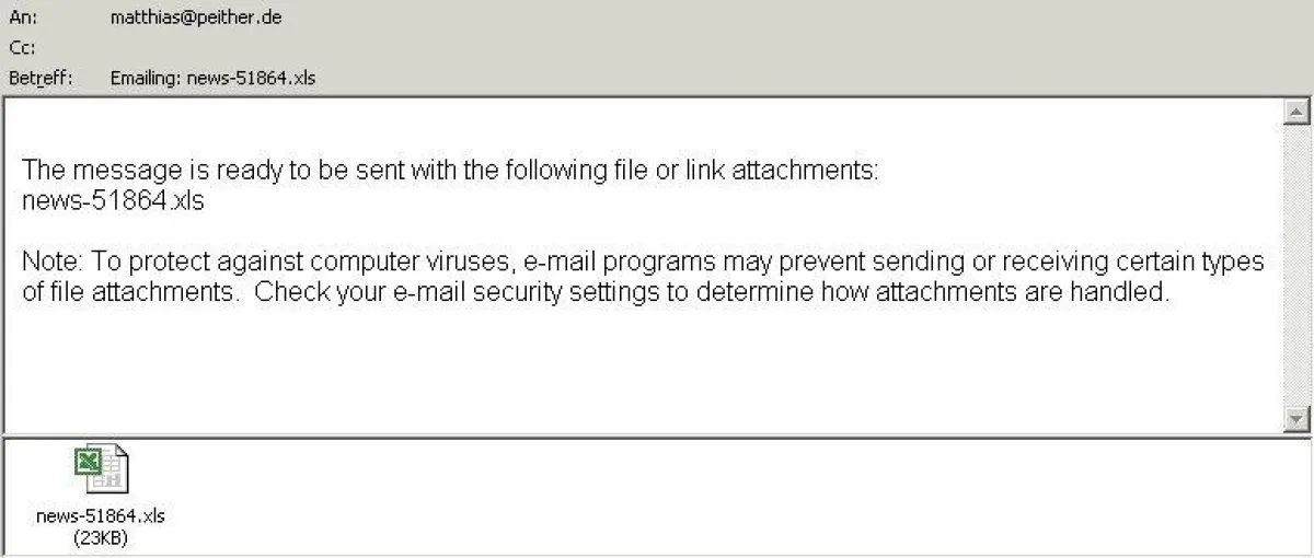 Beispiel einer SPAM XLS Mail