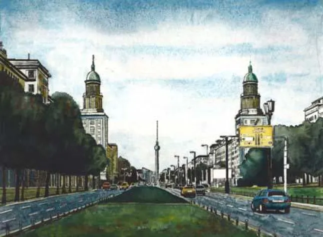 Bild: Berliner Stadtansichten, Radierungen aquarelliert