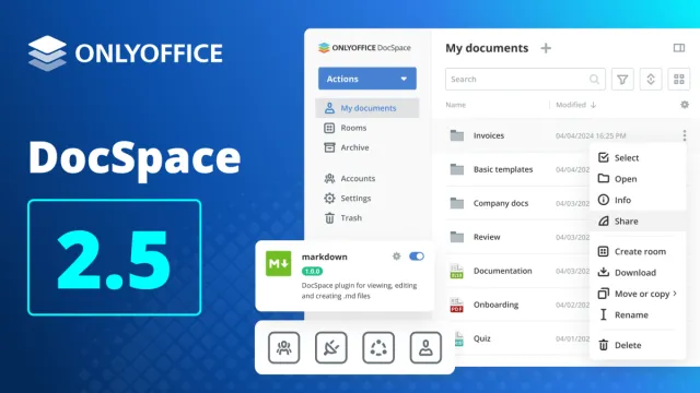 Bild: ONLYOFFICE DocSpace 2.5 veröffentlicht: Drittanbieter-Storages, Embedding über Presets und Speichermanagement