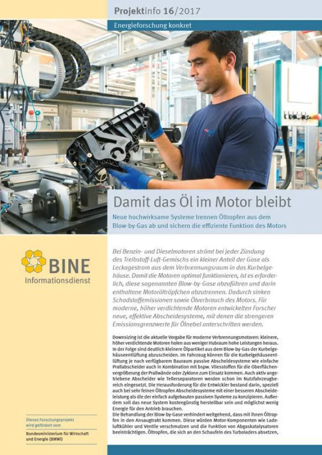 Das BINE-Projektinfo „Damit das Öl im Motor bleibt“ (© BINE Informationsdienst)
