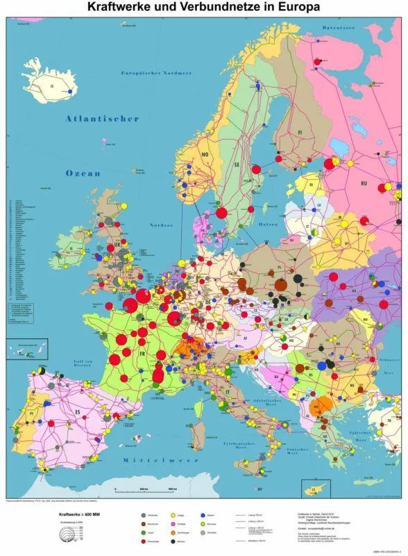 Kraftwerks- und Verbundnetzkarte Europa