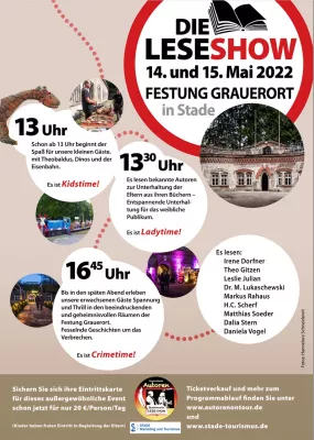 Große LESESHOW mit 10 Autor*innen am 14./15.05.2022 in der Festung Grauerort-Stade Bild: Große LESESHOW mit 10 Autor*innen am 14./15.05.2022 in der Festung Grauerort-Stade