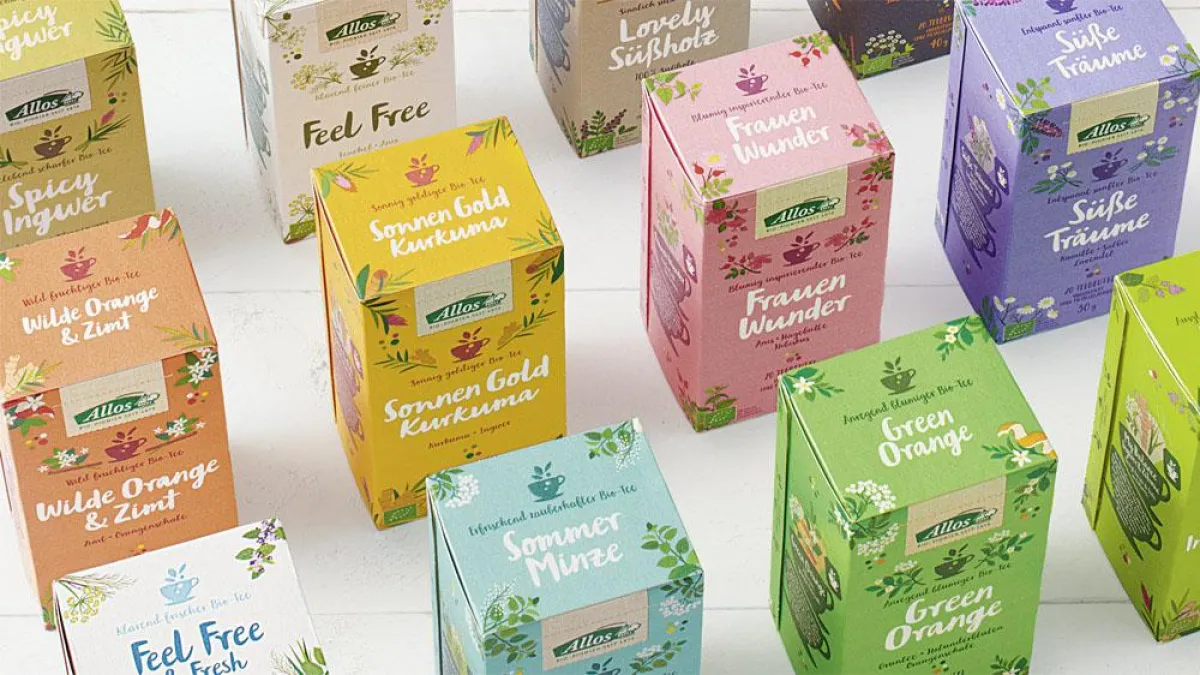 Farbenfrohe Biotee-Linie von Allos gestaltet von HAJOK Design