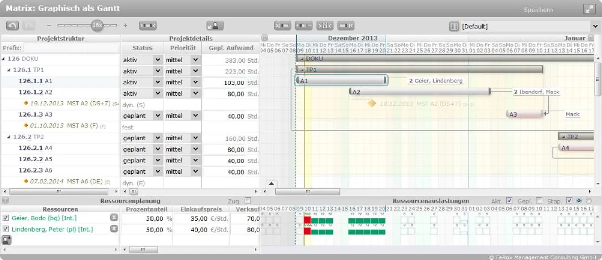Graphische Projektplanung mit Ressourcenpool in fx-project