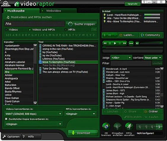 Videoraptor 2 Software revolutioniert die Versorgung mit kostenlosen MP3 und Musikvideo Clips Bild: Videoraptor 2 Software revolutioniert die Versorgung mit kostenlosen MP3 und Musikvideo Clips