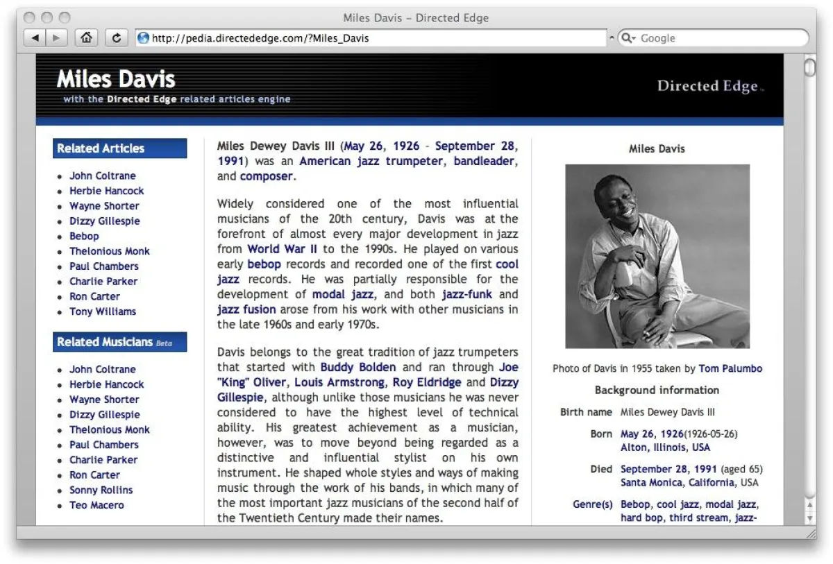 Screenshot der Directed Edge Wikipedia Demo