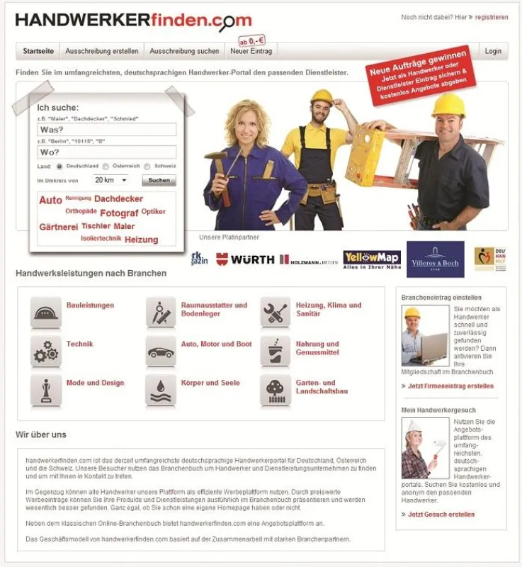Startseite von handwerkerfinden.com