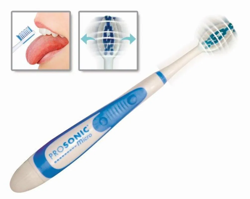 Die neue Prosonic micro 2 Schallzahnbürste, mit integriertem Zungenreiniger.