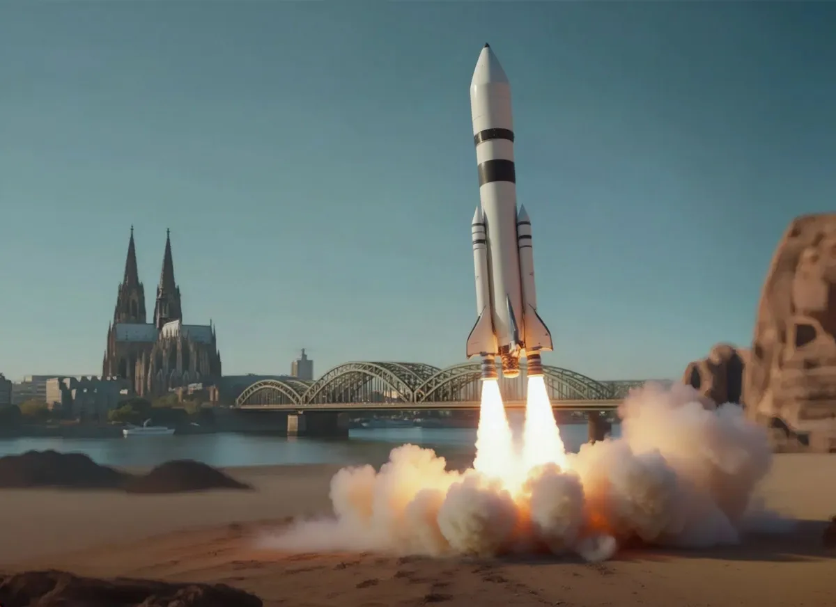 Bereit für den Launch in die Antwort-Ökonomie: mo-advertising katapultiert Kölner Unternehmen durch  (© Raketenstart in Köln: mo-advertising führt Marken per High-End Webdesign & GEO an die KI-Spitze.)
