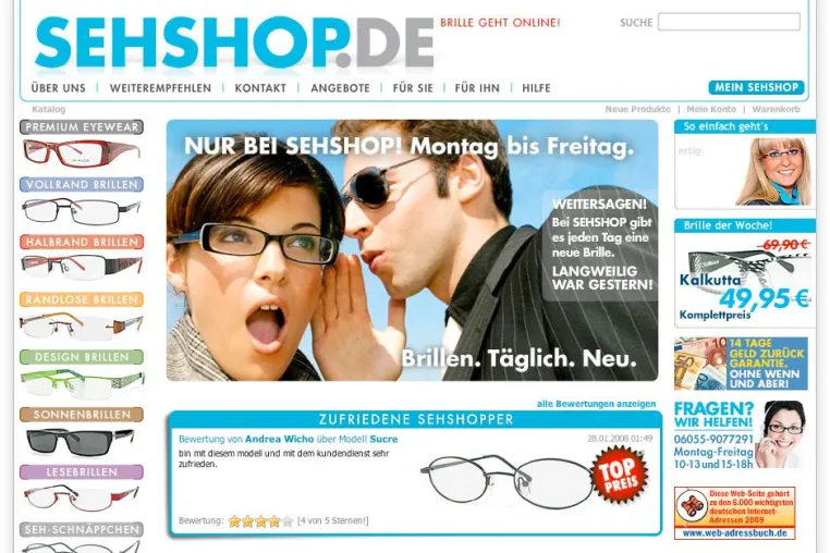 Jetzt jeden Tag eine neue Brille bei SEHSHOP.DE Bild: Jetzt jeden Tag eine neue Brille bei SEHSHOP.DE