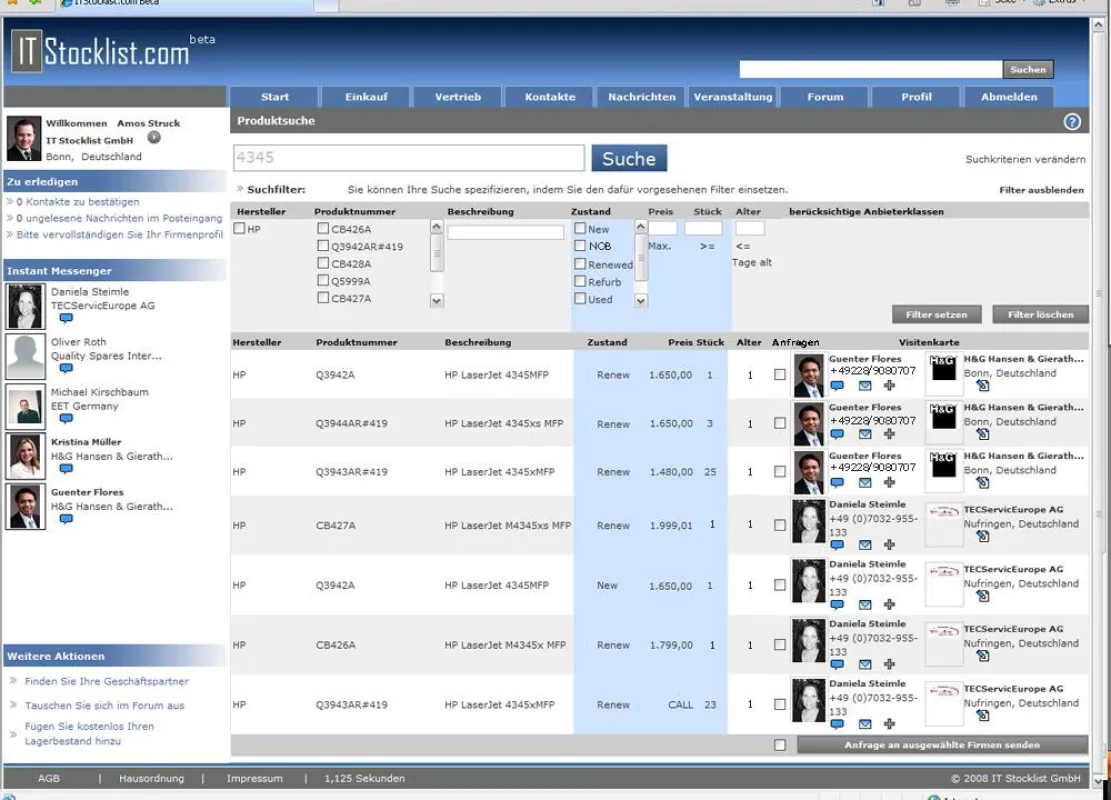 IT Stocklist Suchergebnis mit Social Commerce Fuktionen