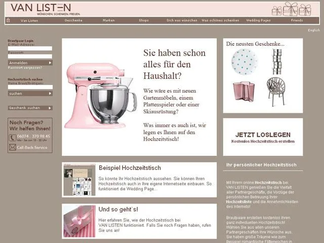 Geschenklisten nach Maß – Der online Hochzeitstisch bei VAN LISTEN wird immer beliebter Bild: Geschenklisten nach Maß – Der online Hochzeitstisch bei VAN LISTEN wird immer beliebter