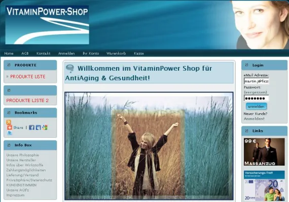 Bild: Webshop in Europa für Anti Aging Produkte, wie DHEA, Q10, Melatonin und Anti-Pigment-Formula