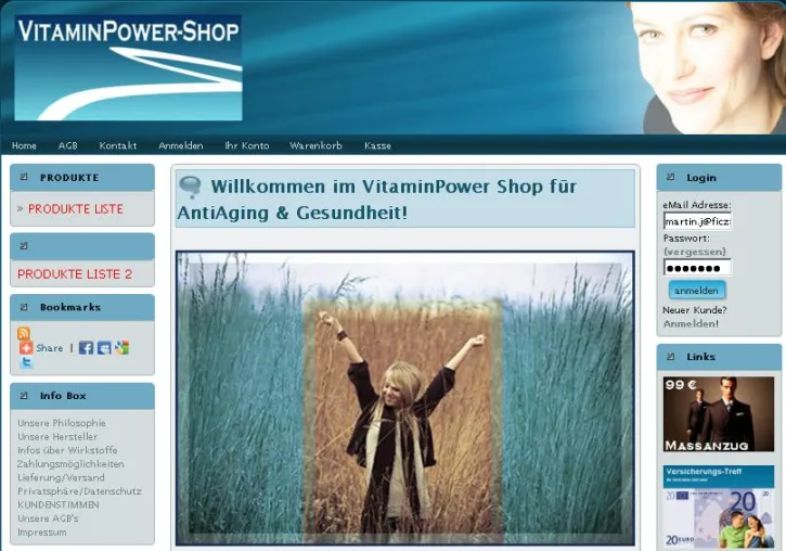 Bild: Webshop in Europa für Anti Aging Produkte, wie DHEA, Q10, Melatonin und Anti-Pigment-Formula