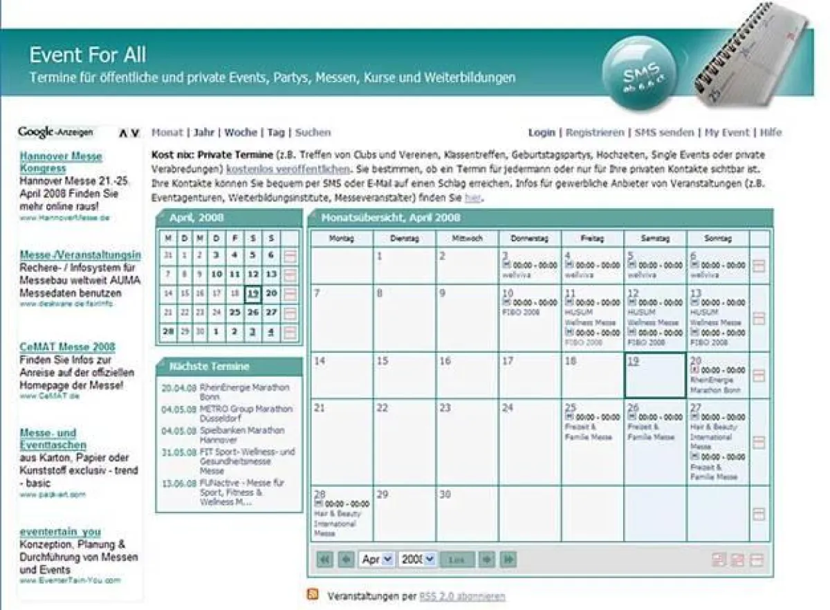 Event For All - Termine für öffentliche und private Events, Partys, Messen, Kurse und Weiterbildungen