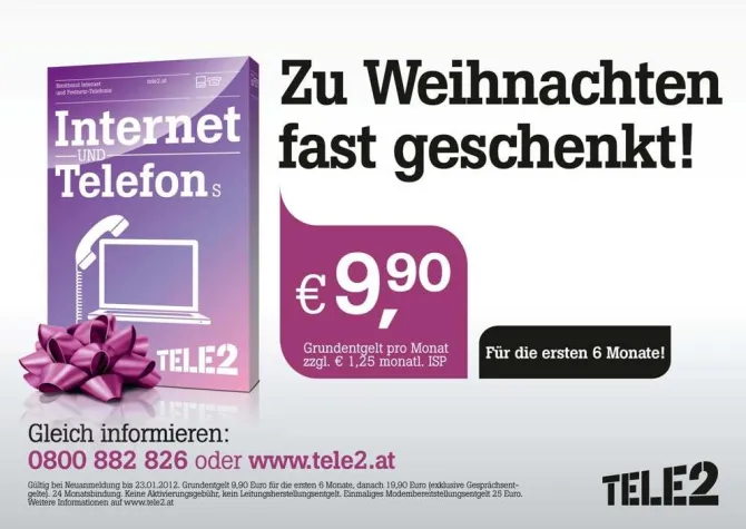 Bild: Zu Weihnachten fast geschenkt: Tele2-Weihnachtsaktion bringt Telefone zum Glühen