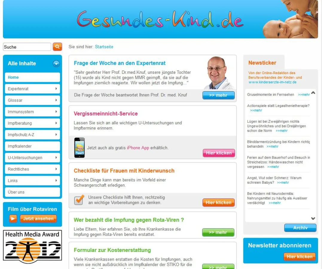 www.gesundes-kind.de ist eine Website für junge Eltern