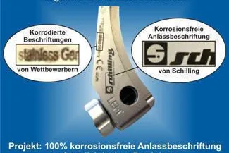 Bild: Korrosionsfreie Anlassbeschriftung mit Beschriftunglaser von Schilling Marking Systems GmbH
