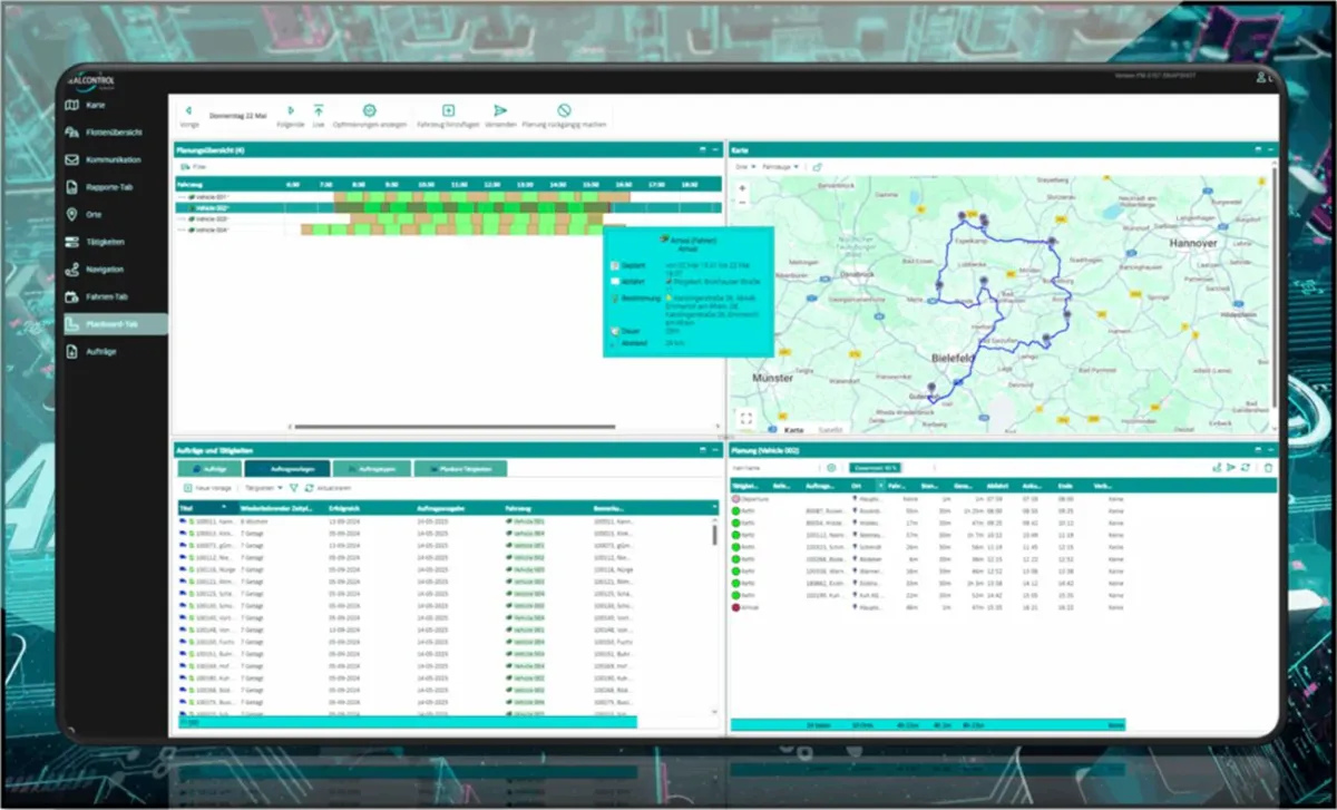 AREALCONTROL: Digital PlanBoard mit KI-Touren-Optimierung und Automatisierung in der Disposition (© AREALCONTROL GmbH)
