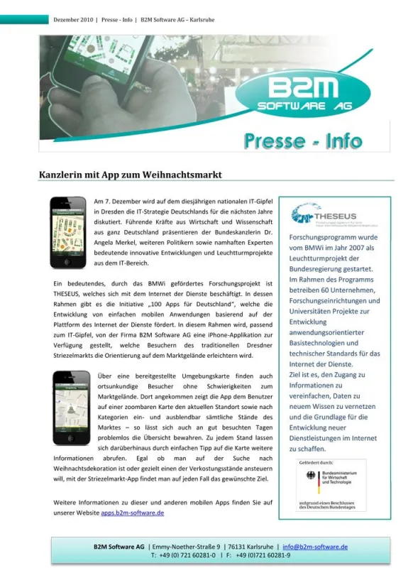 Presse-Info B2M Software Ag - Kanzlerin mit App zum Weihnachtsmarkt