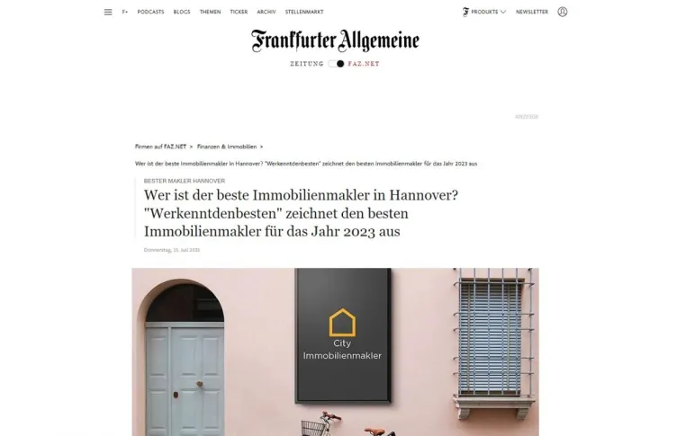 Bild: Die FAZ spricht mit City Immobilienmakler über die neue Bedeutung von Maklern beim Verkauf einer Immobilie