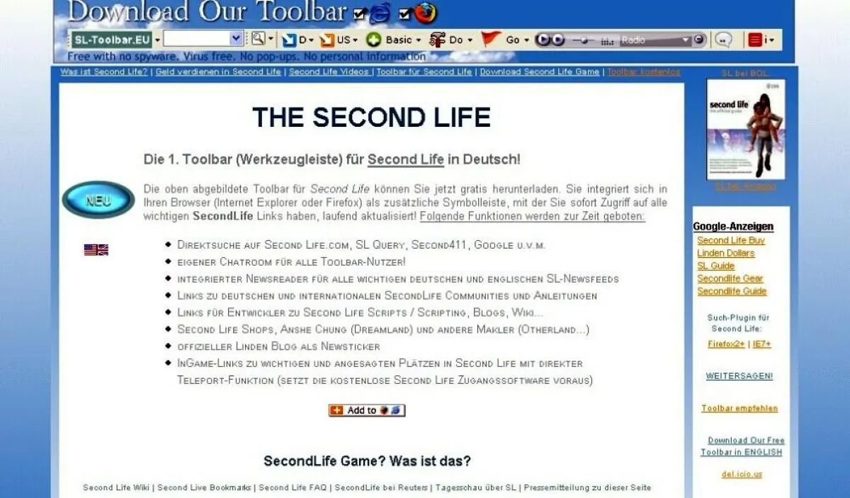 Erste Toolbar für Second Life in Deutsch