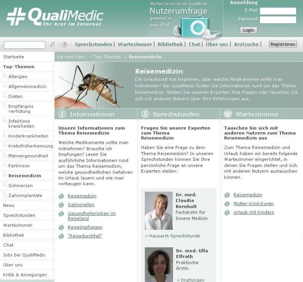 Top-Thema Reisemedizin: Eine der neuen Themenseiten von www.qualimedic.de