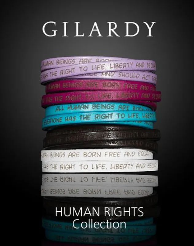 Die neuen GILARDY HUMAN RIGHTS Armbänder mit Auszügen aus der Menschenrechts-Charta
