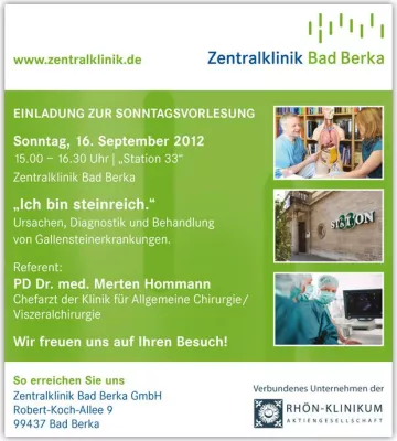 Bild: „Ich bin steinreich: Gallensteinerkrankungen“ - Zentralklinik Bad Berka lädt zur Sonntagsvorlesung ein