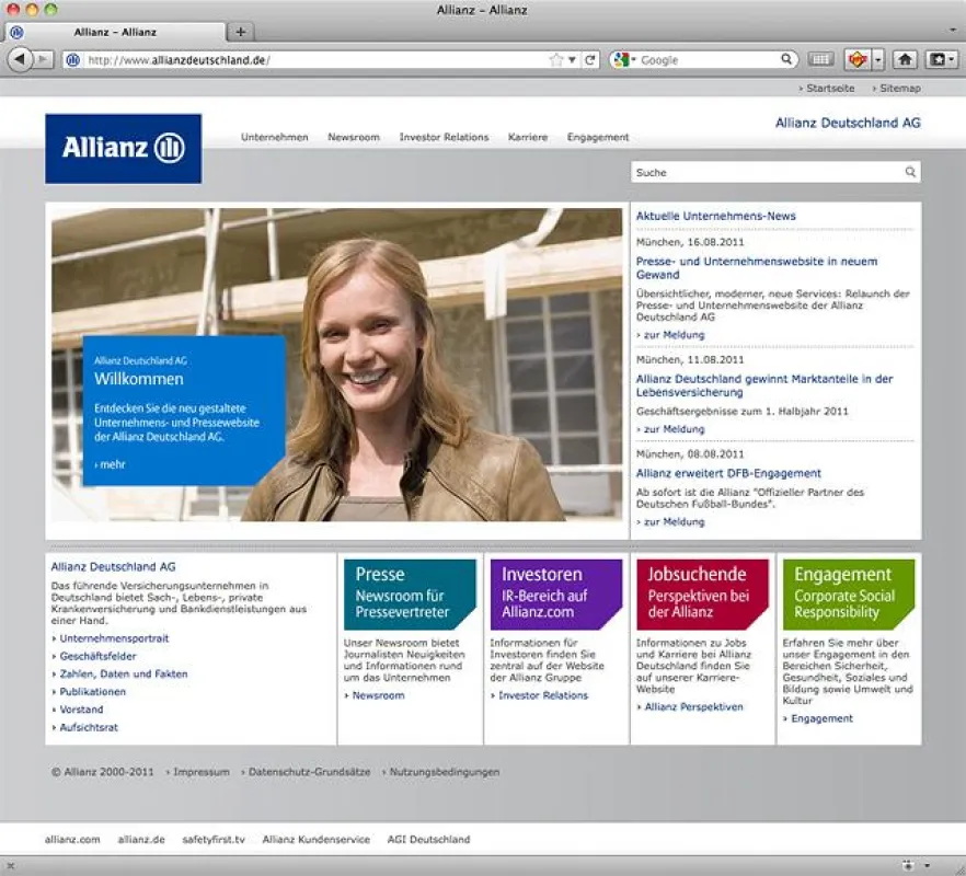 Homepage der neuen allianzdeutschland.de