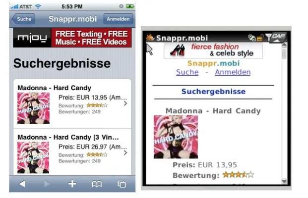 Bild: Snappr.net bietet handytaugliche Produktsuche und mobilen Preisvergleich an