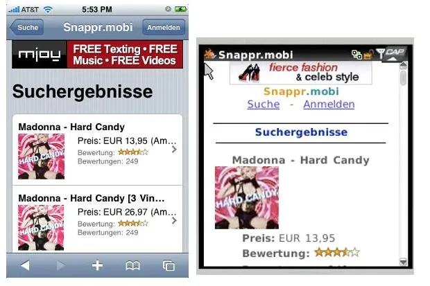 Bild: Snappr.net bietet handytaugliche Produktsuche und mobilen Preisvergleich an