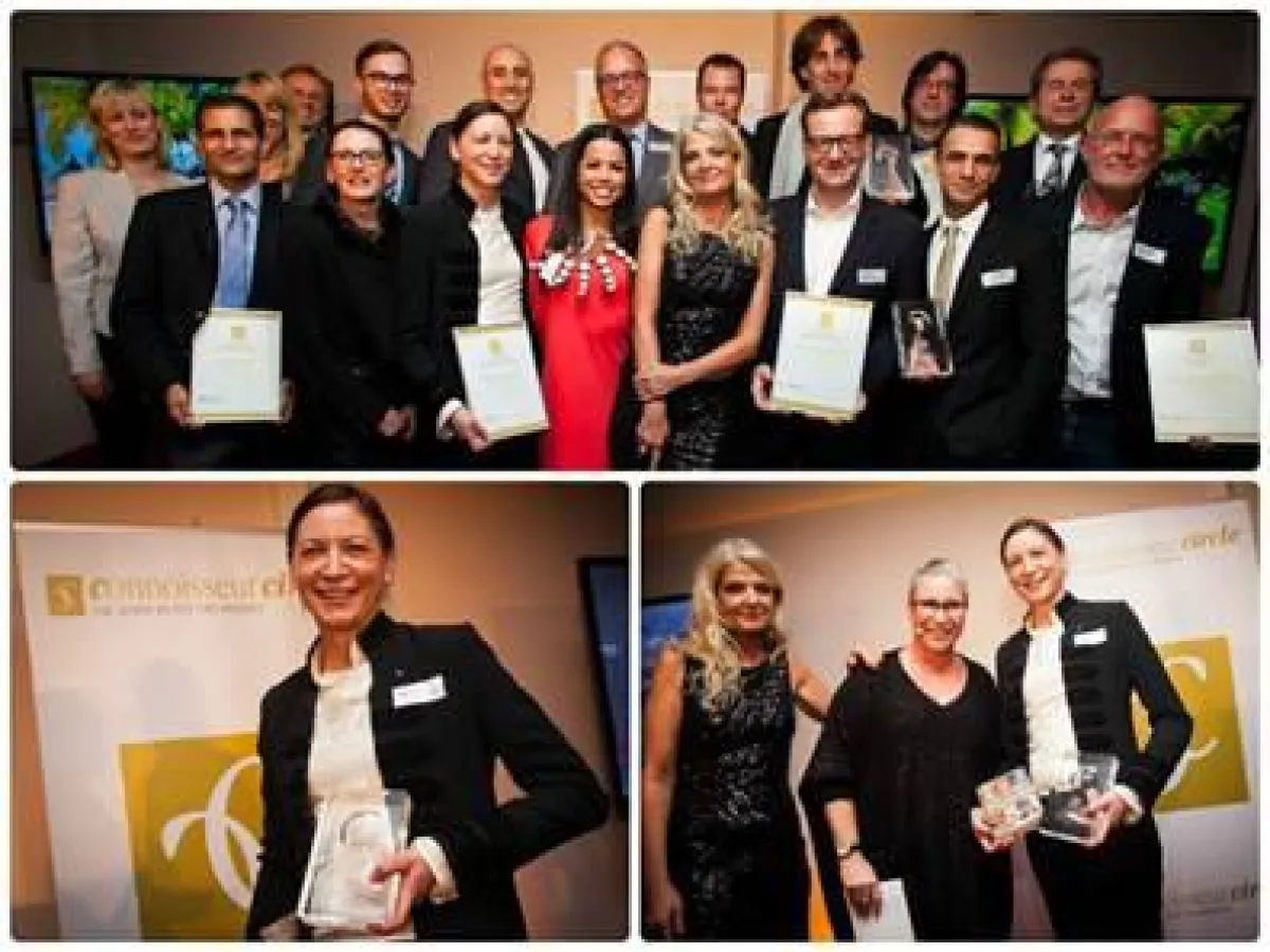 Britta Ripke und die strahlenden Gewinner des Connoisseur Circle Hospitality Awards 2015